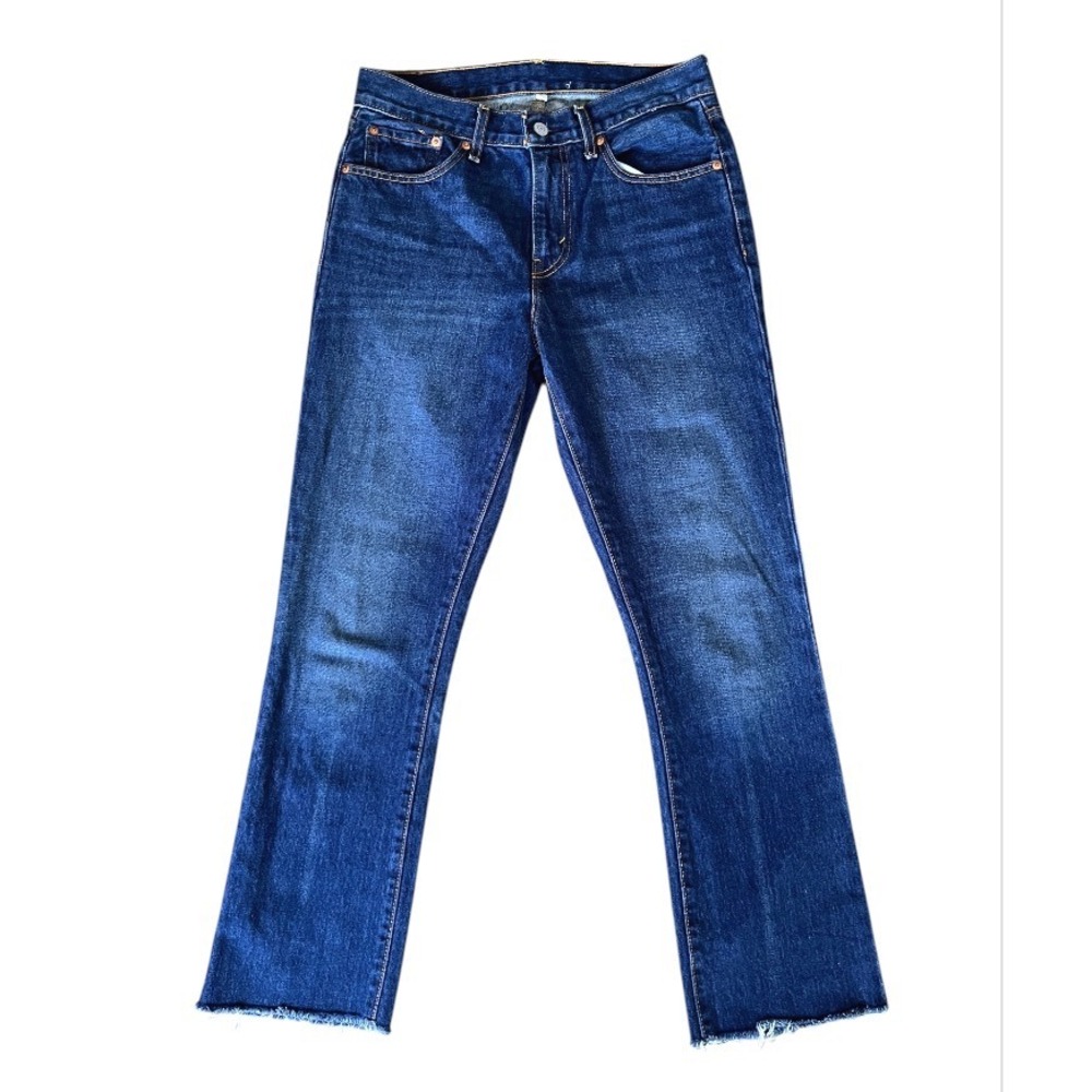LEVI'S Kick Flare Jeans DARK BLUE Ocean Spray Indigo ALL COTTON Raw Hem Ankle 27